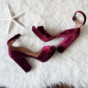 Nine West Velvet Maroon Strap Heels Size 7.5